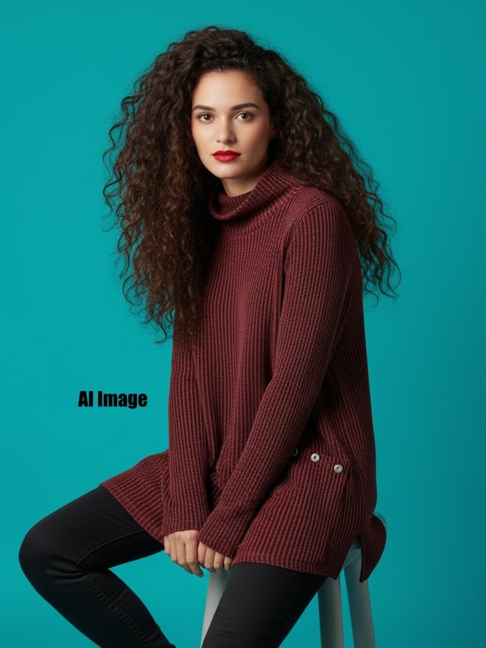 Michael Tyler Burgundy Ribbed Tunic Top Mock Neck Pockets Size S